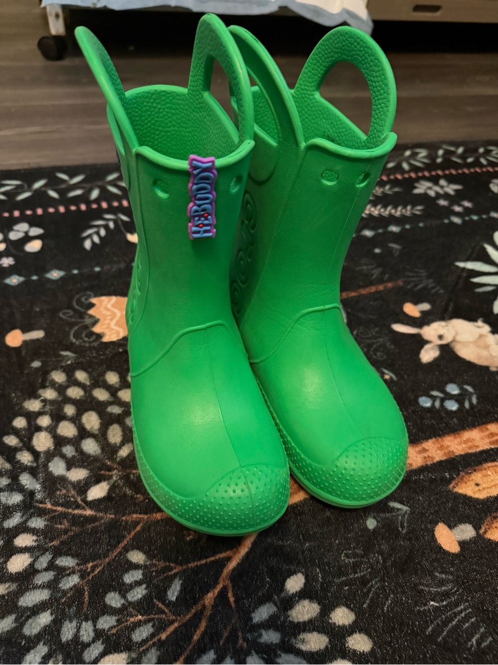 CROCS Kids Bright Green Pull-On Rain Boots with Easy Handles